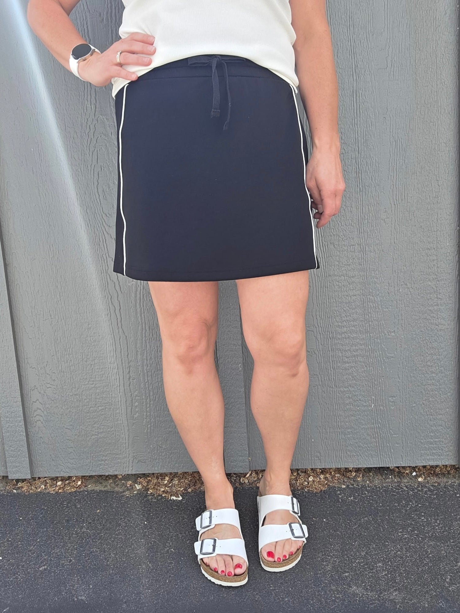 Black Skort with White Stripe Bottom- Skirt RAE MODE