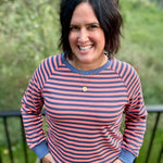 Washed Coral & Denim Stripe Raglan Top Top - Sweatshirt STACCATO