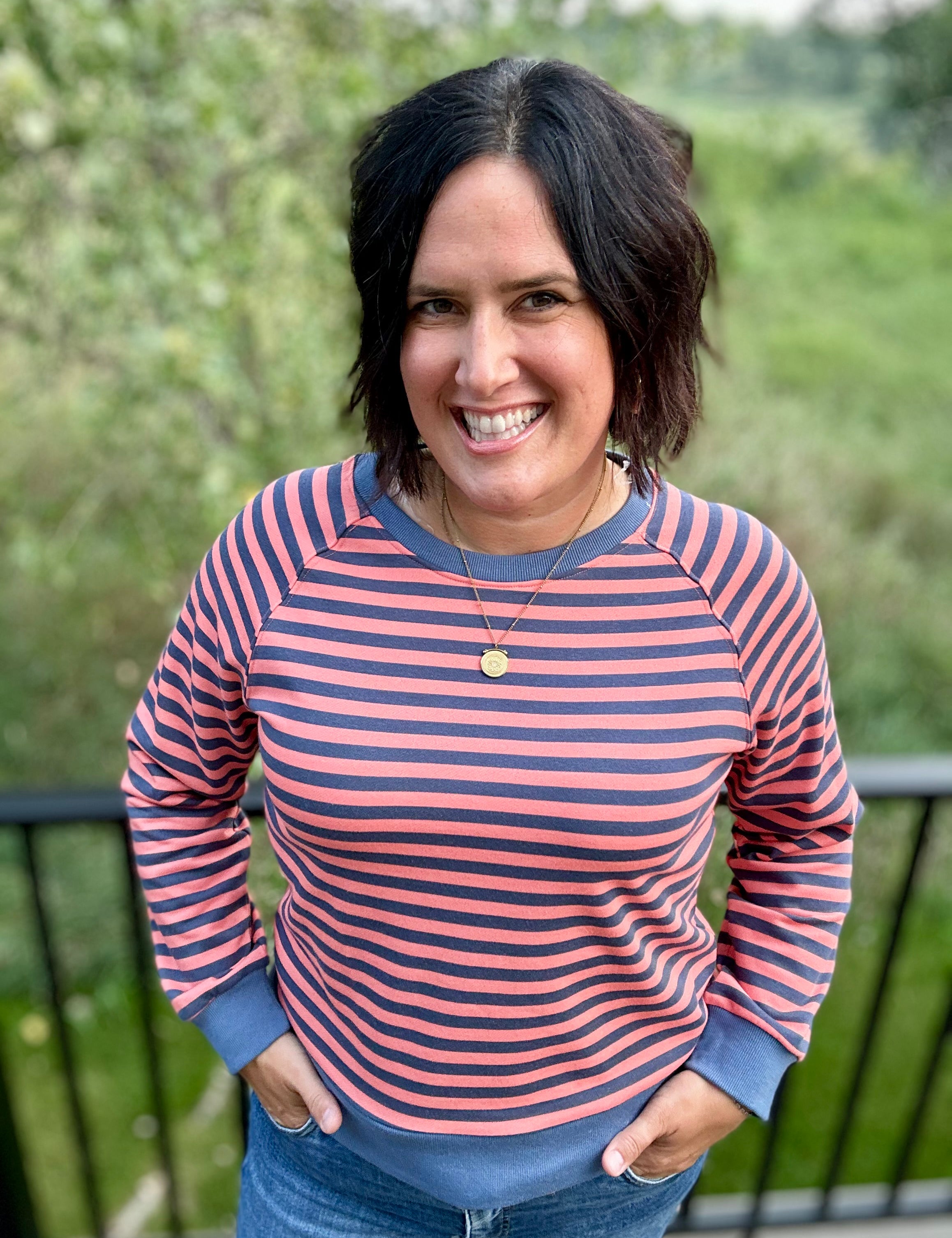 Washed Coral & Denim Stripe Raglan Top Top - Sweatshirt STACCATO