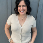 Oatmeal Waffle V Neck Cardigan Tops- Cardigans STACCATO