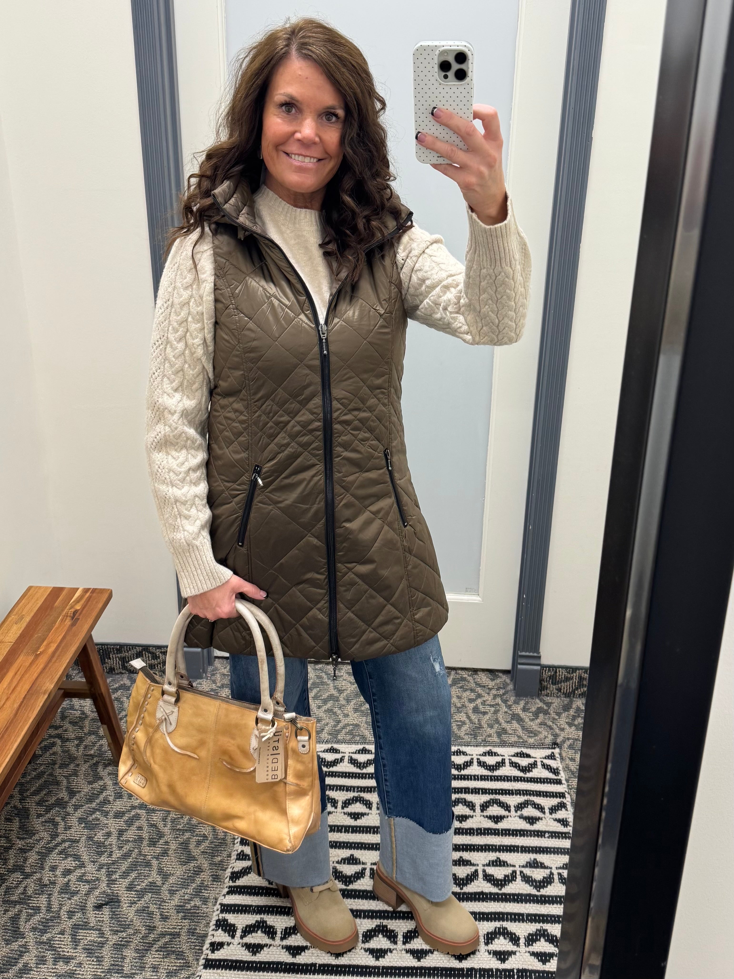 Hazelnut Long Quilted Vest Outerwear - Vest Anorak