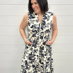 Paisley Print V-Neck Smocked Waist Zip Front Dress Dresses DOE & RAE