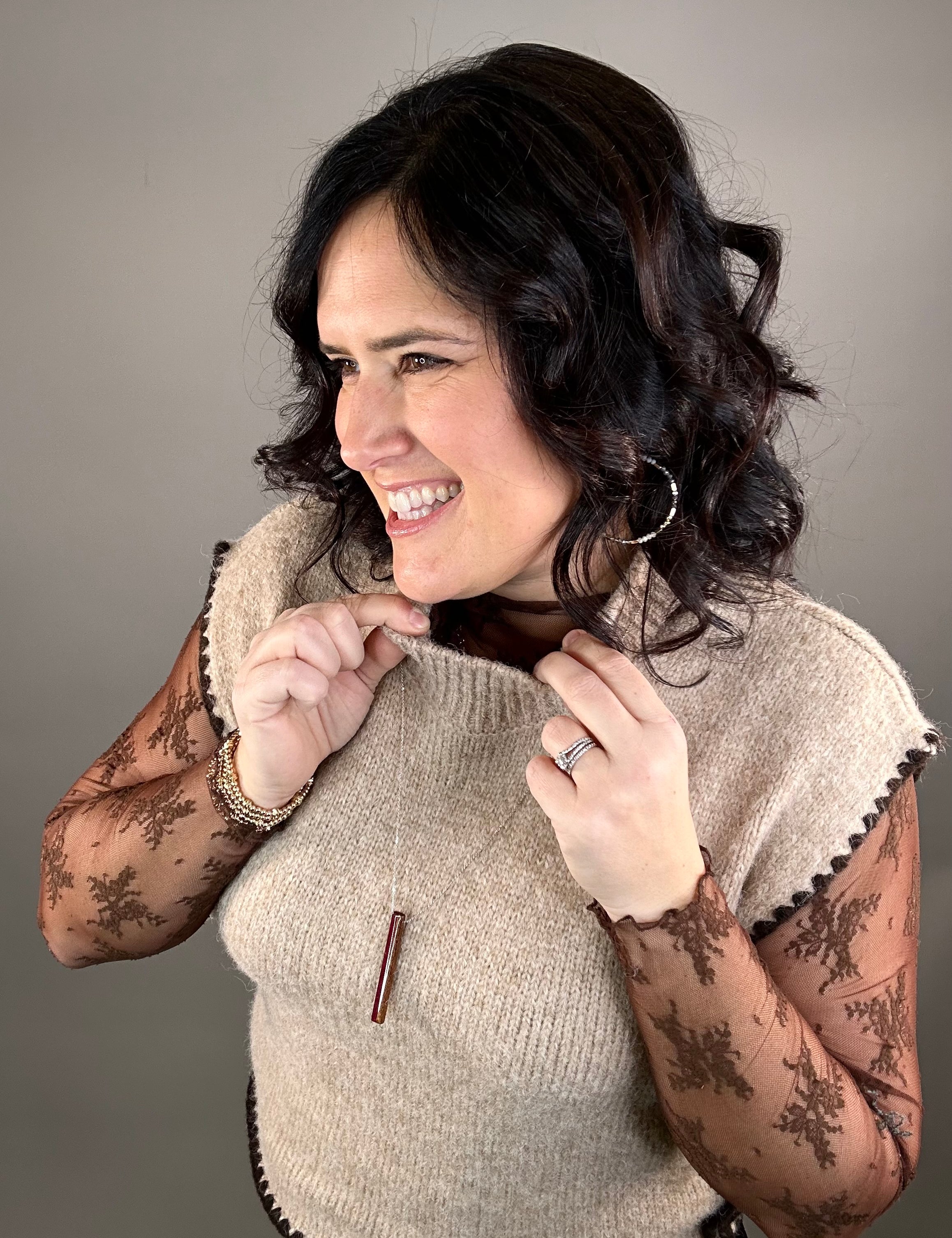 Taupe Mock Neck Side Tie Vest Top - Sweater SUNDAY EDITION