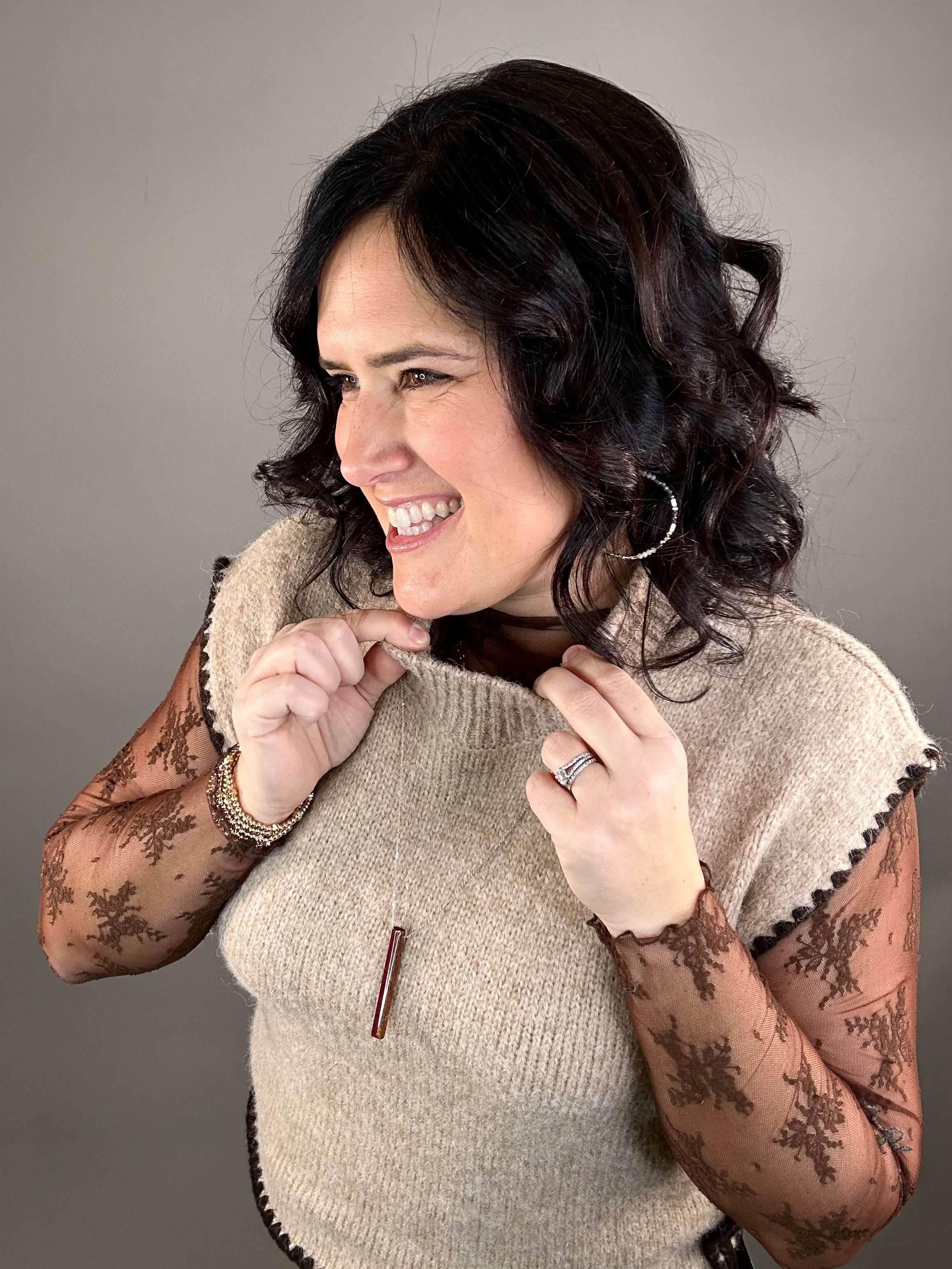 Taupe Mock Neck Side Tie Vest Top - Sweater SUNDAY EDITION