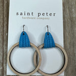Medium Circle Earrings w/ Blue Leather Jewelry - Earrings St. Peter Hardware