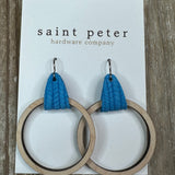 Medium Circle Earrings w/ Blue Leather Jewelry - Earrings St. Peter Hardware