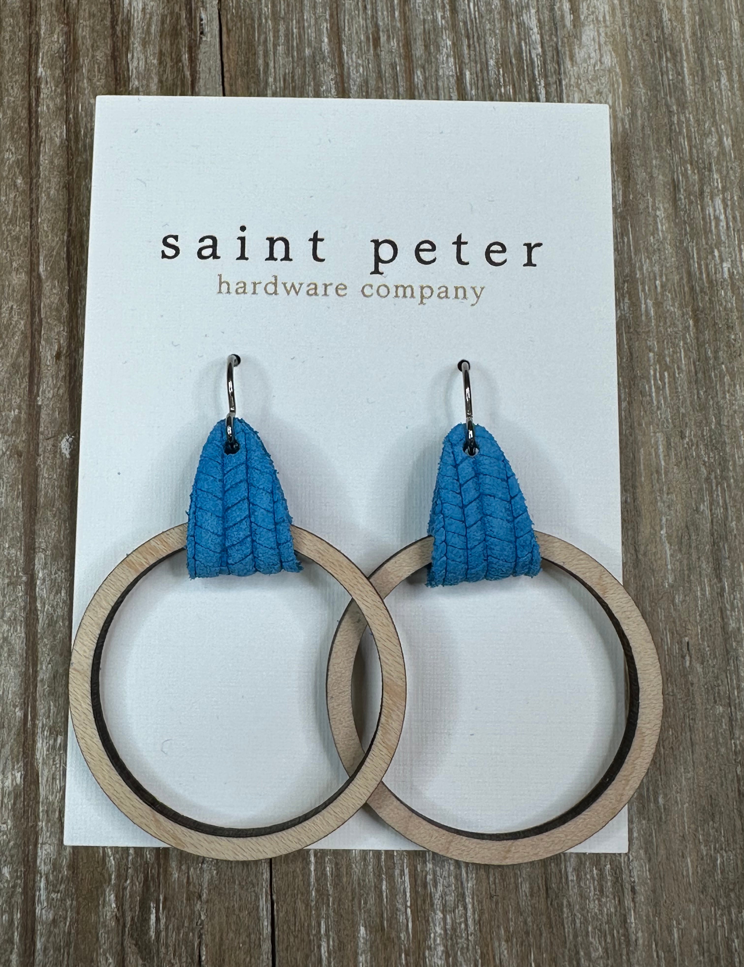 Medium Circle Earrings w/ Blue Leather Jewelry - Earrings St. Peter Hardware