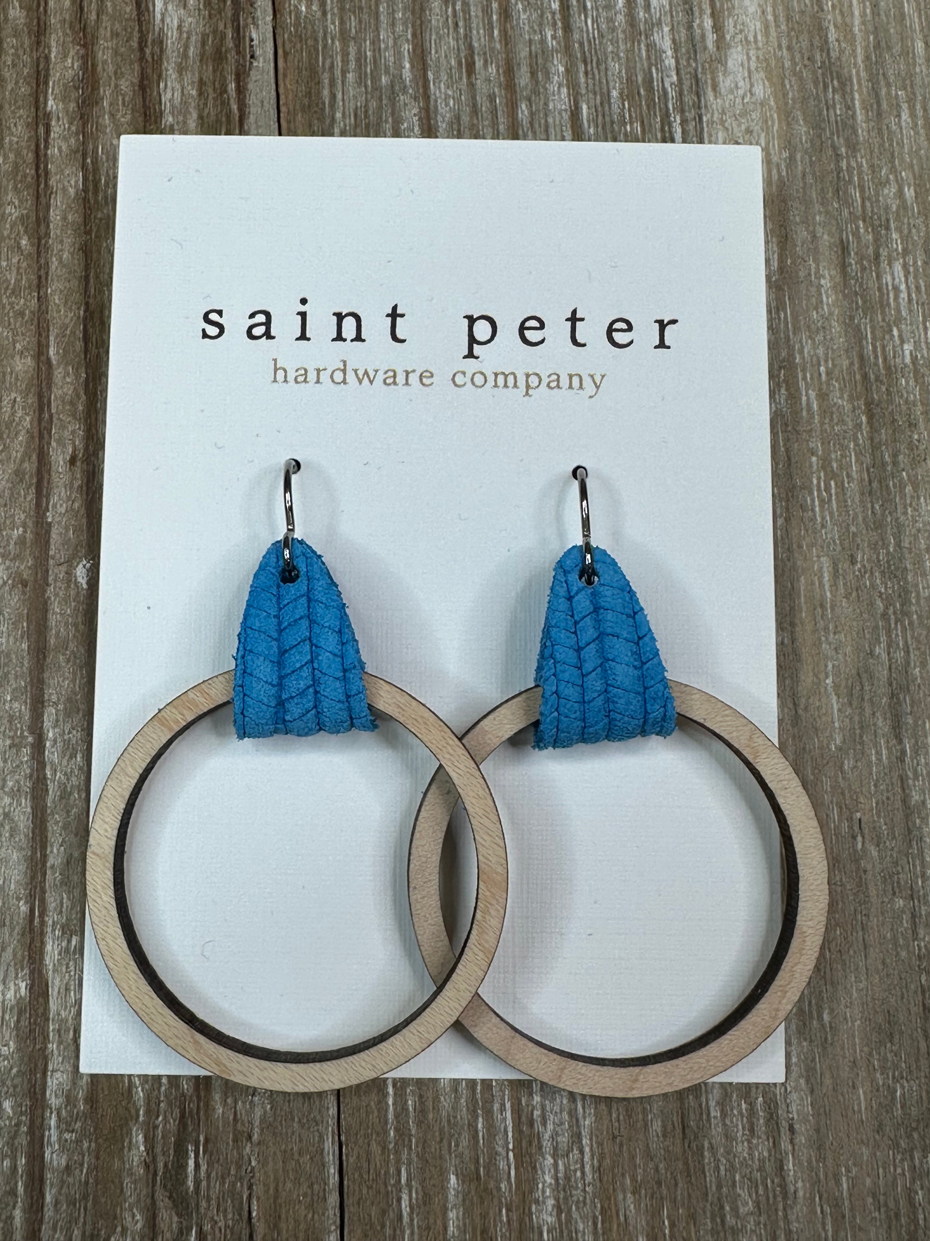 Medium Circle Earrings w/ Blue Leather Jewelry - Earrings St. Peter Hardware