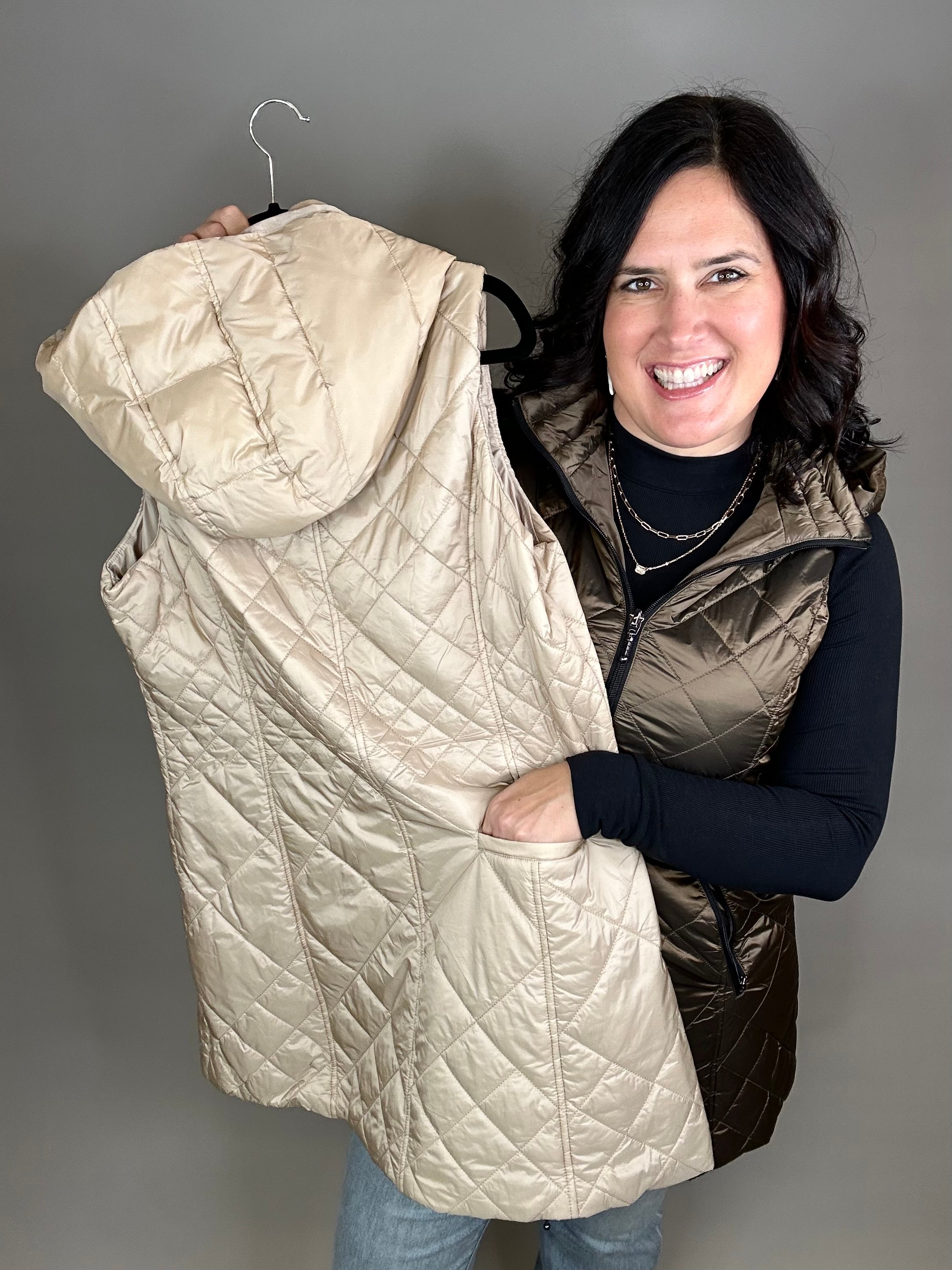 Hazelnut Long Quilted Vest Outerwear - Vest Anorak