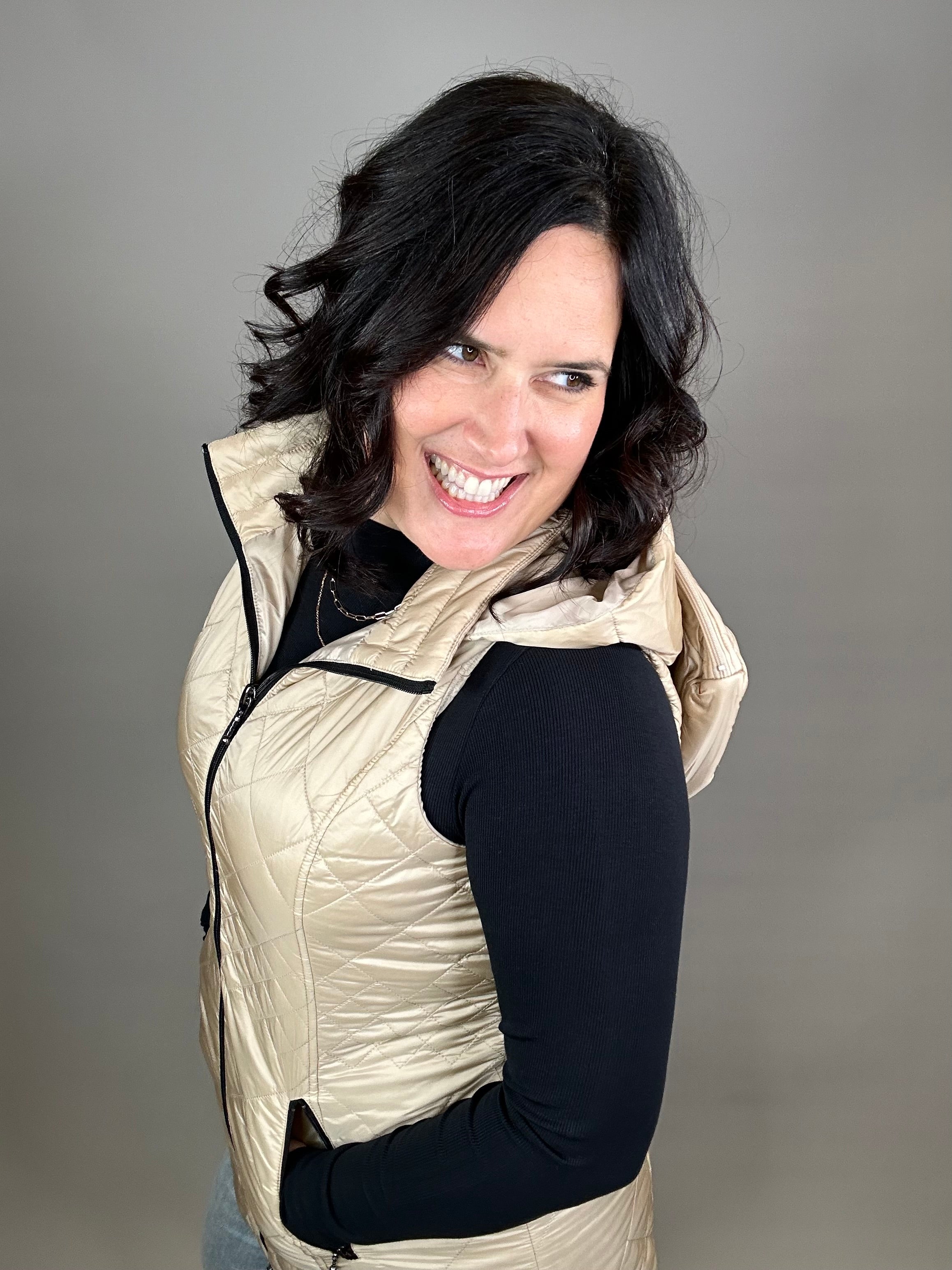 Camel Long Quilted Vest Outerwear - Vest Anorak