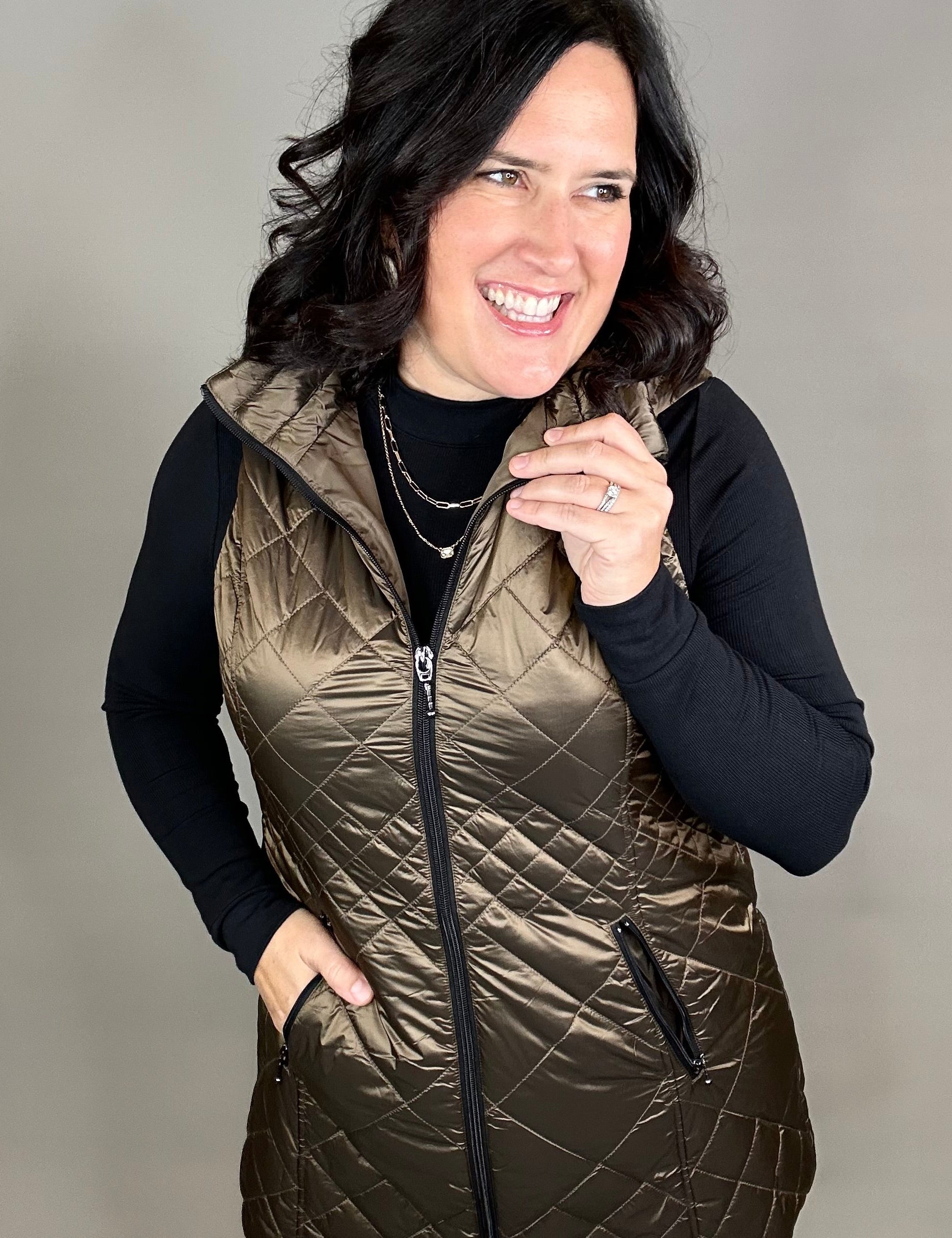 Hazelnut Long Quilted Vest Outerwear - Vest Anorak