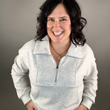 Heather Grey Plush 1/2 Zip Sweatshirt Top- Sweatshirts FLAG AND ANTHEM