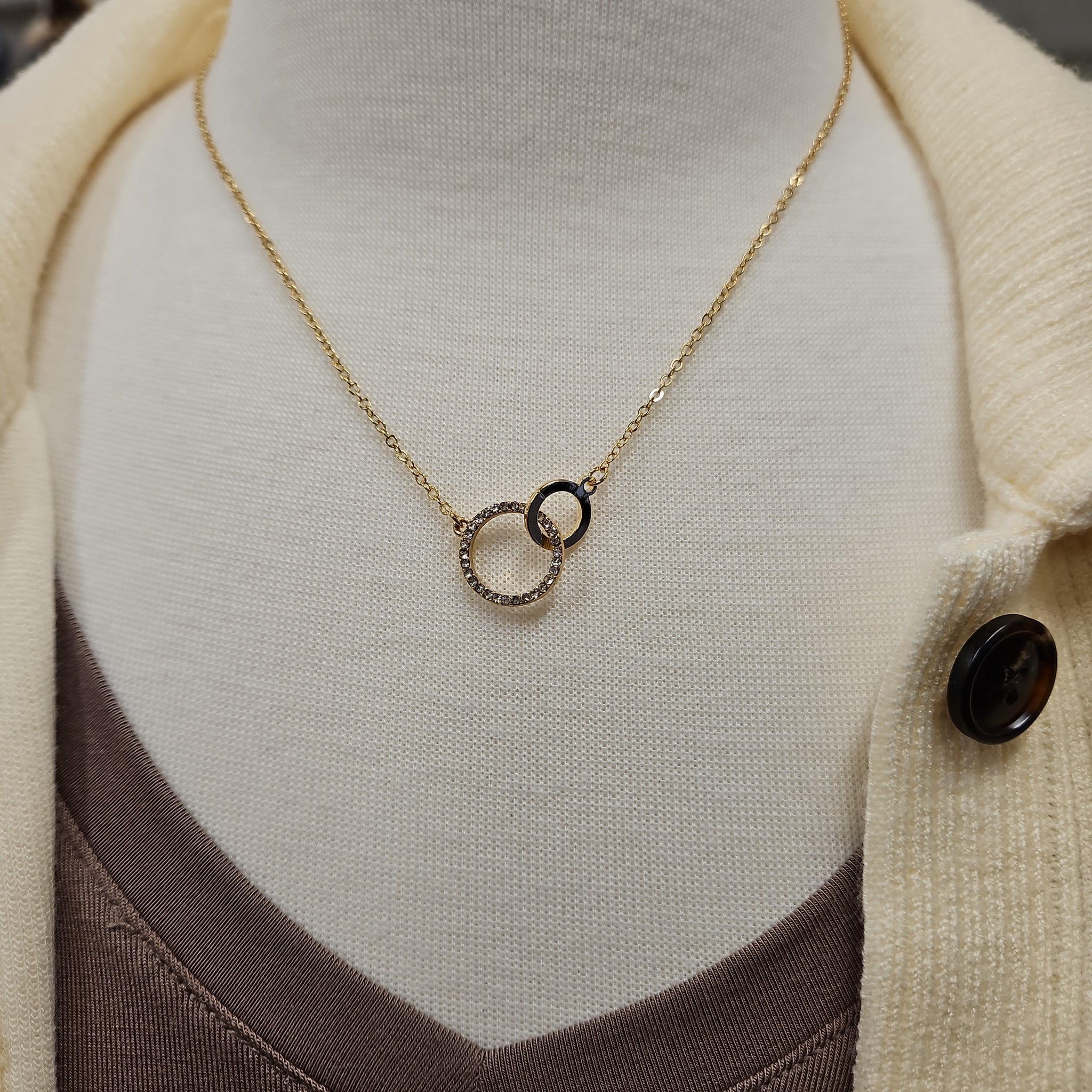 Gold Chain with Rhinestone Interlocking Circles