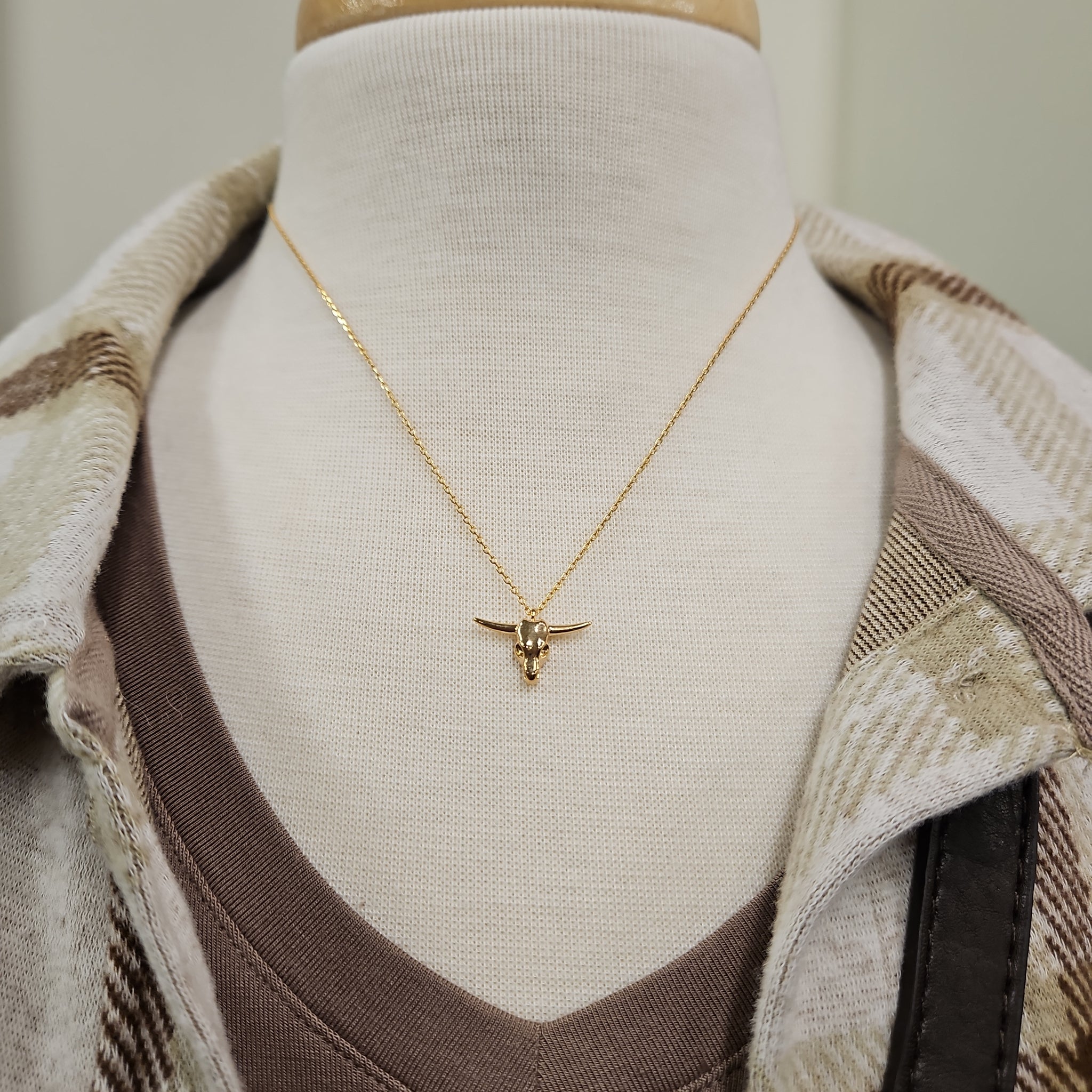 Gold Dipped Bull Head Charm Necklace