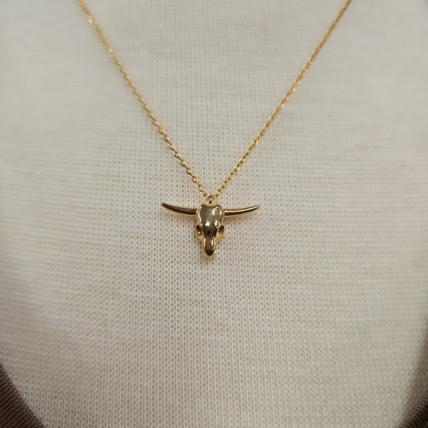 Gold Dipped Bull Head Charm Necklace