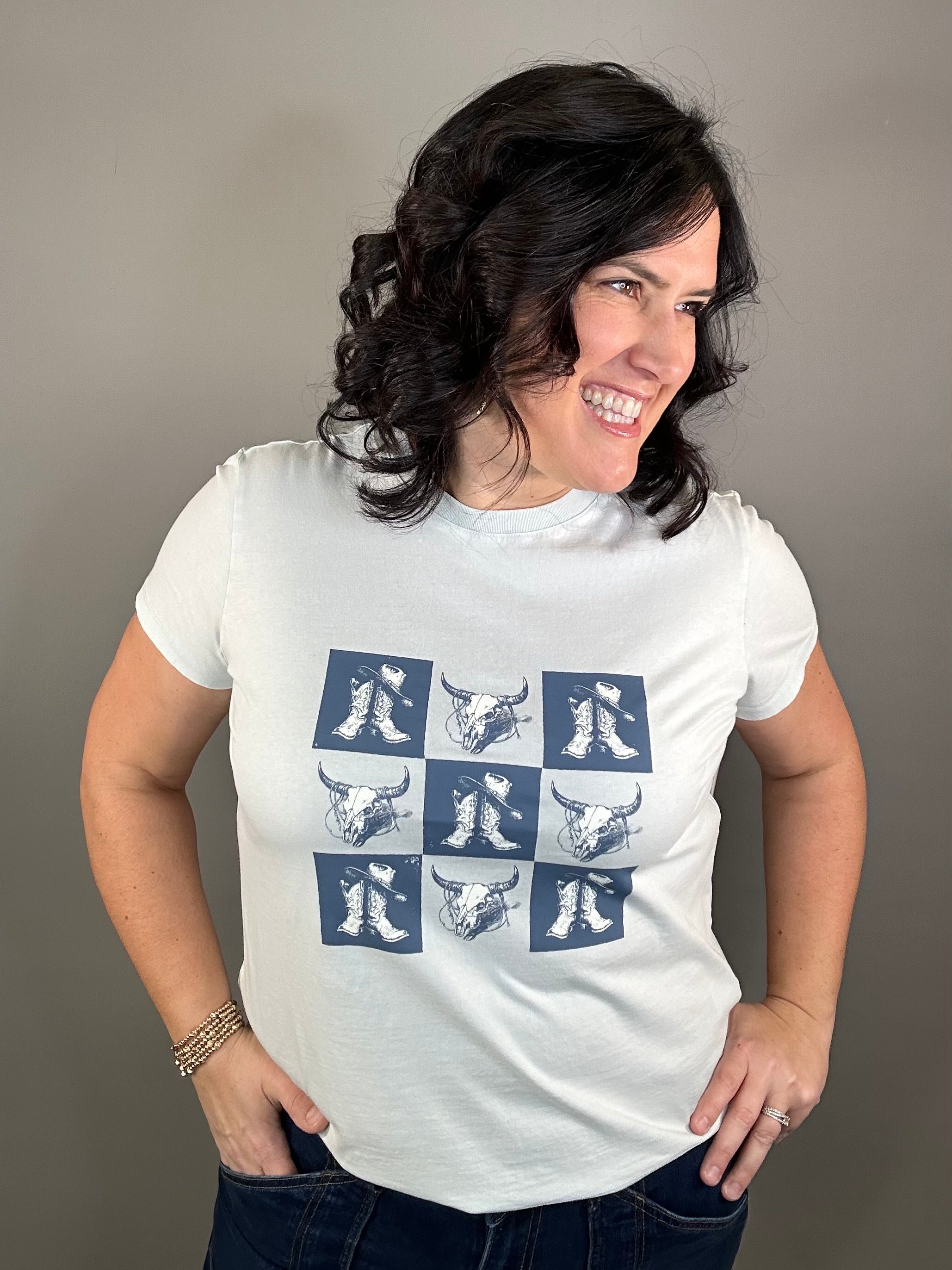 Checkered Boot Tee Top - Tee FLAG AND ANTHEM