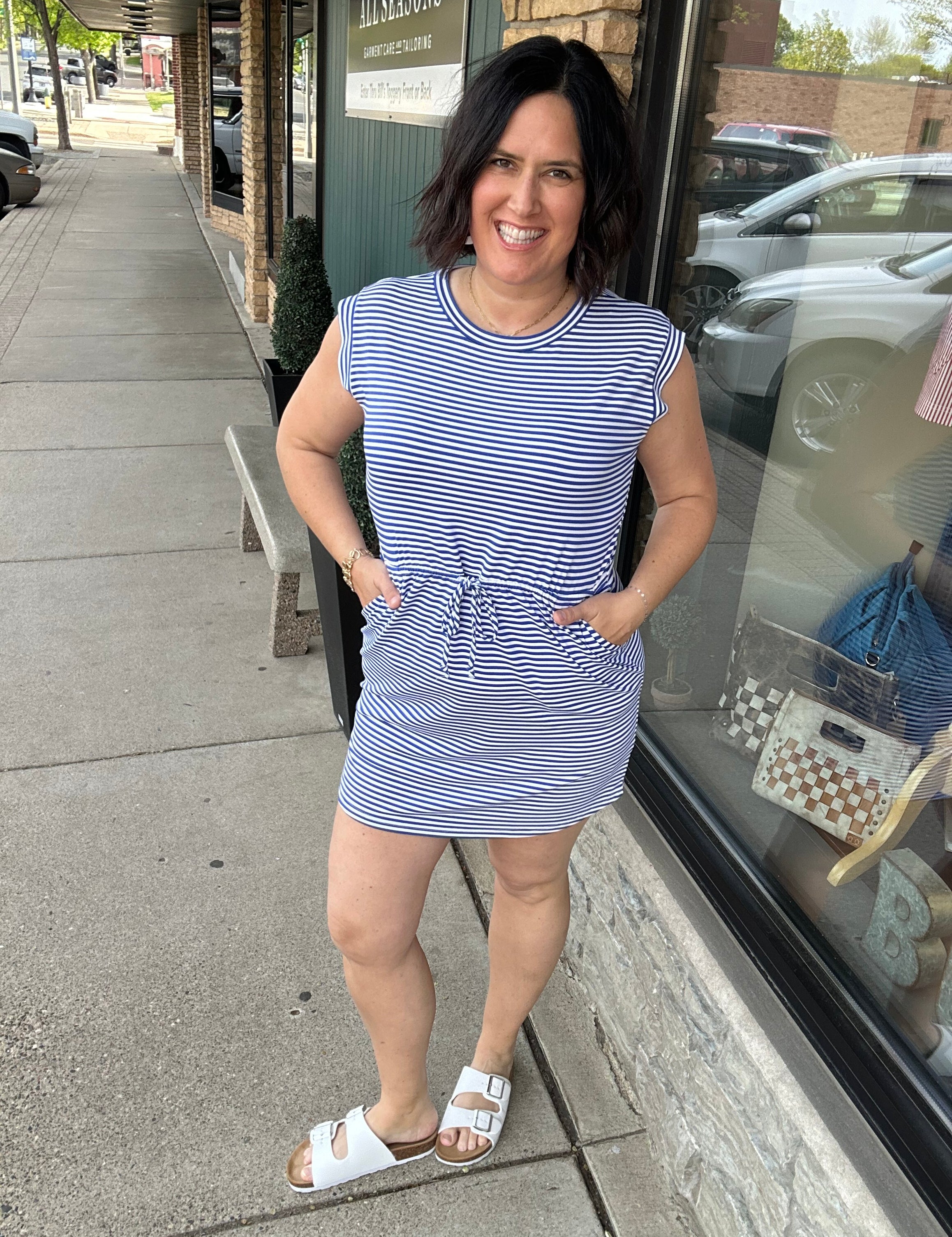Royal & White Striped Round Neck Dress Dresses STACCATO
