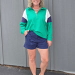 Green & Navy Combo Half Zip Oversized Sweatshirt Top - Sweatshirt WISHLIST