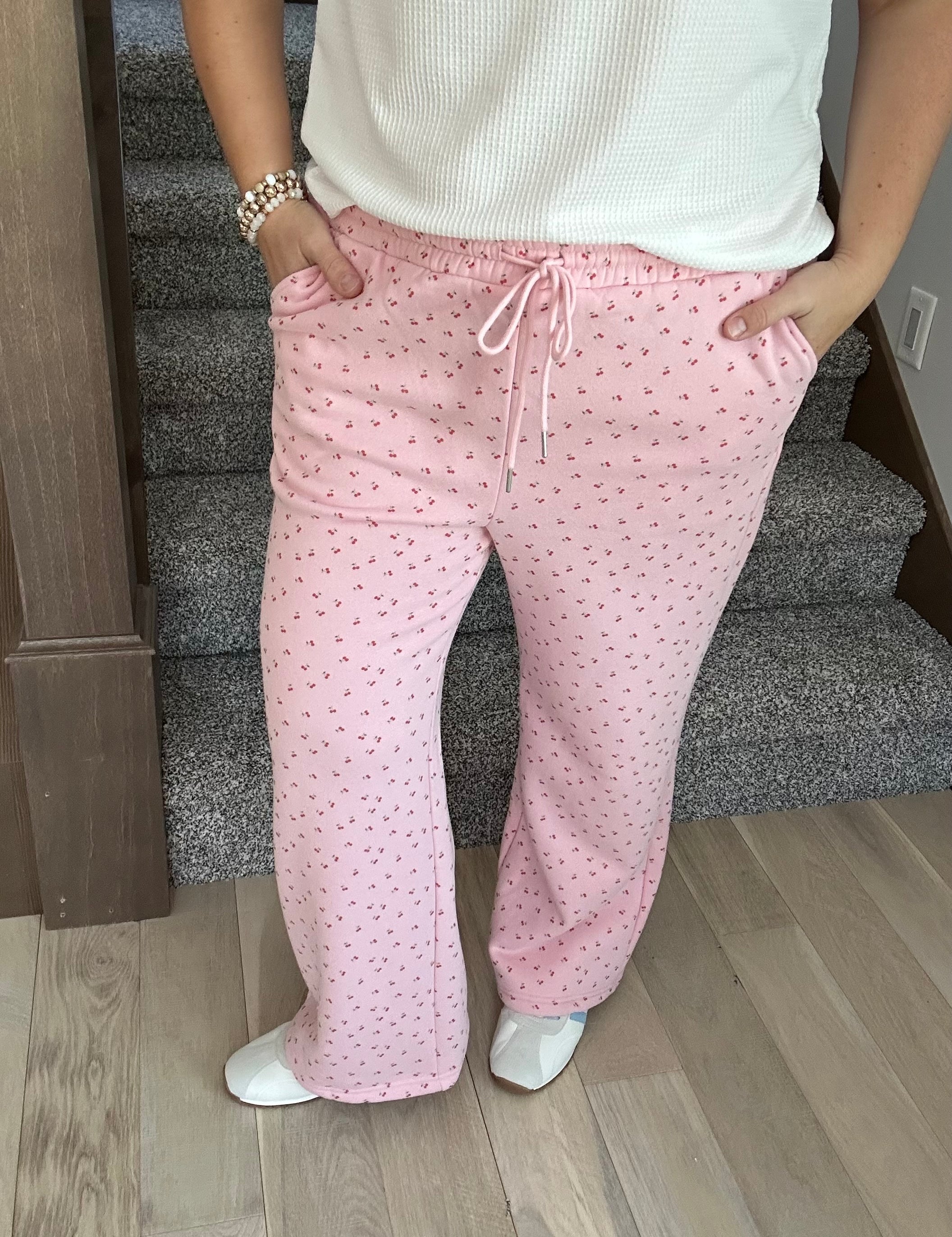 Pink Cherry Wide Leg Sweatpants Bottoms - Pants SUNDAY EDITION