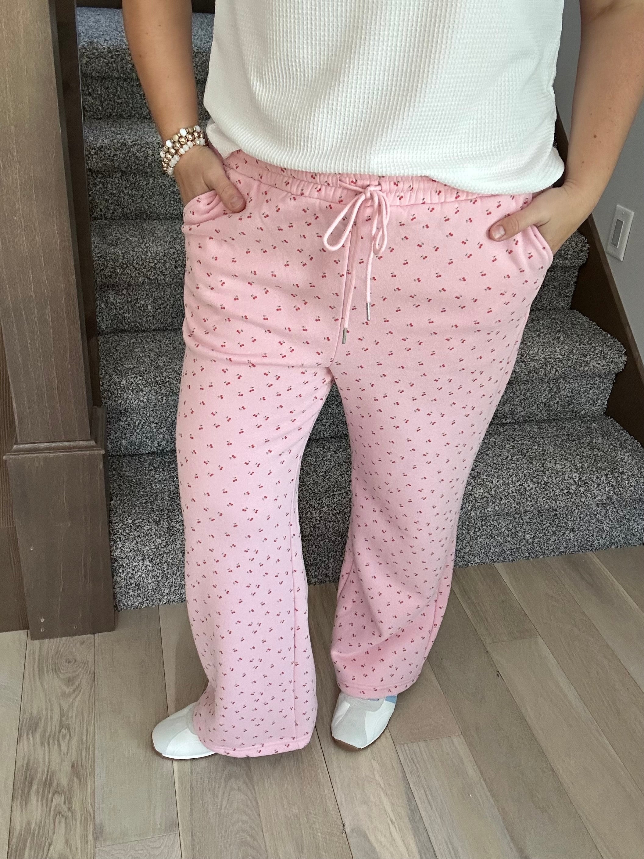 Pink Cherry Wide Leg Sweatpants Bottoms - Pants SUNDAY EDITION