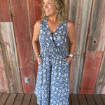 Blue Floral Print Jumper Jumpsuit COZY CO.