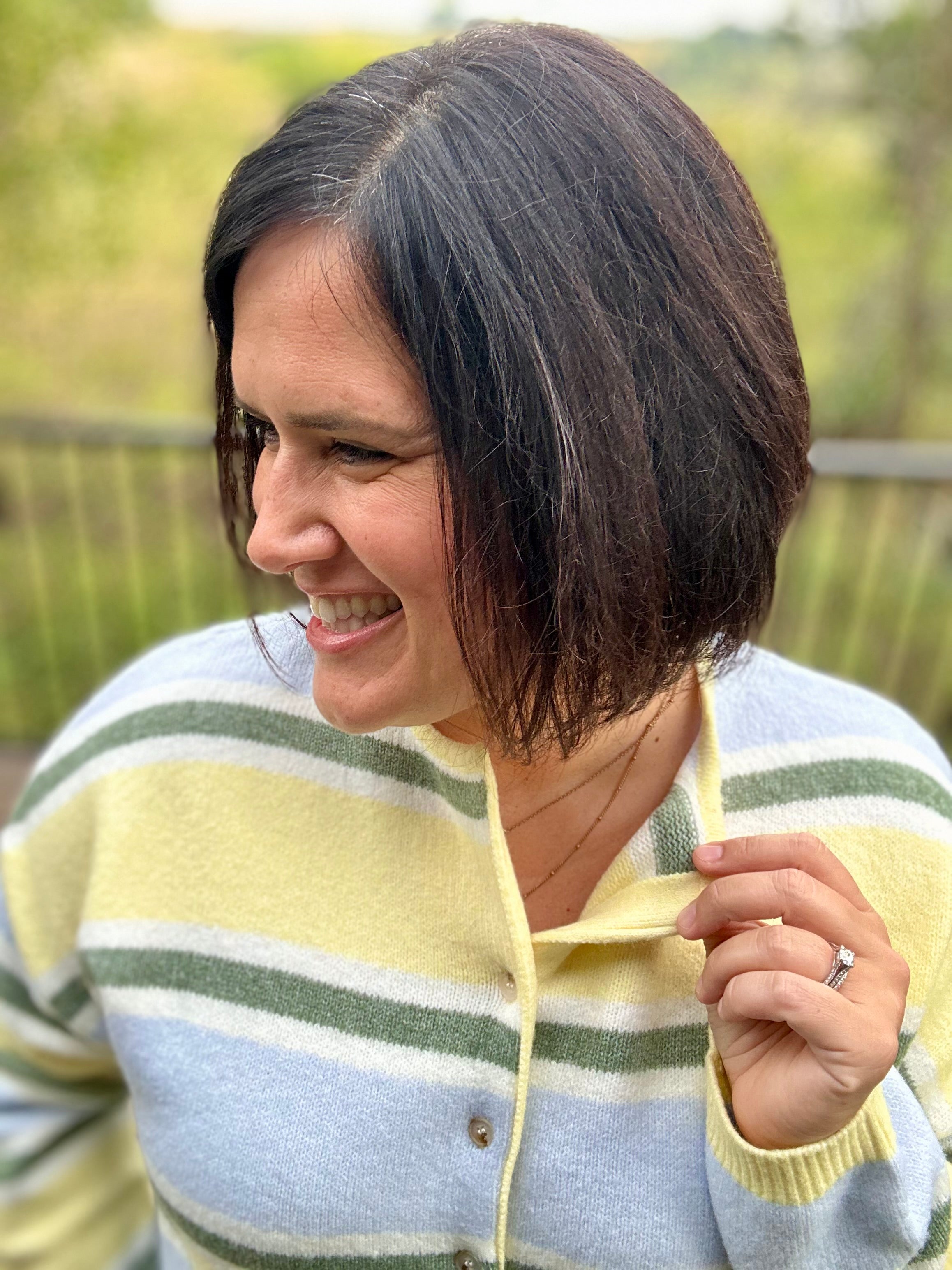 Butter Blue Sage Stripe Cardigan Tops- Cardigans Le Lis