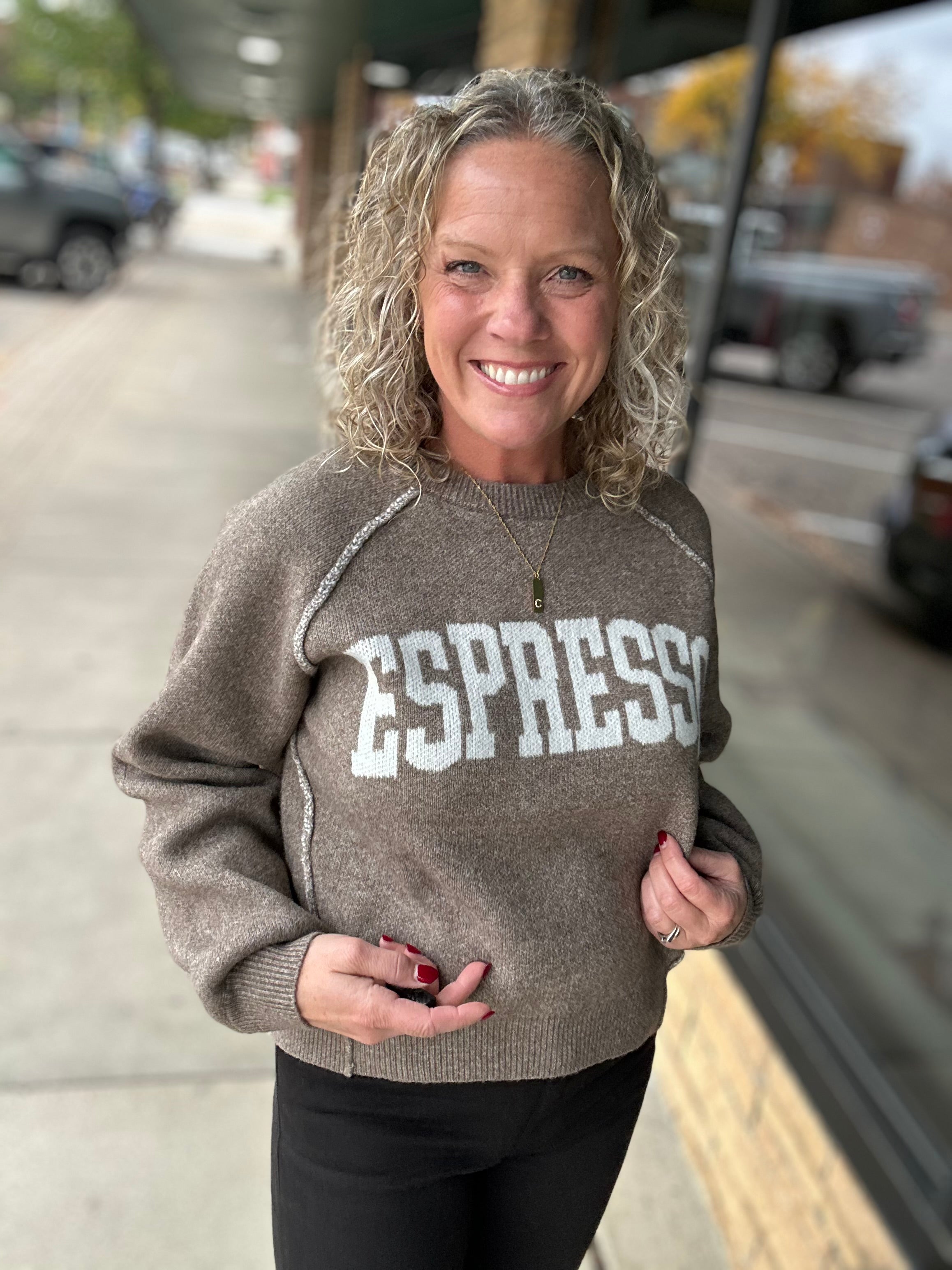 Mocha Soft Brush Textured Espresso Pullover Top - Sweater HEM & THREAD