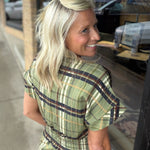 Short Sleeve Cinched Plaid Dress THML
