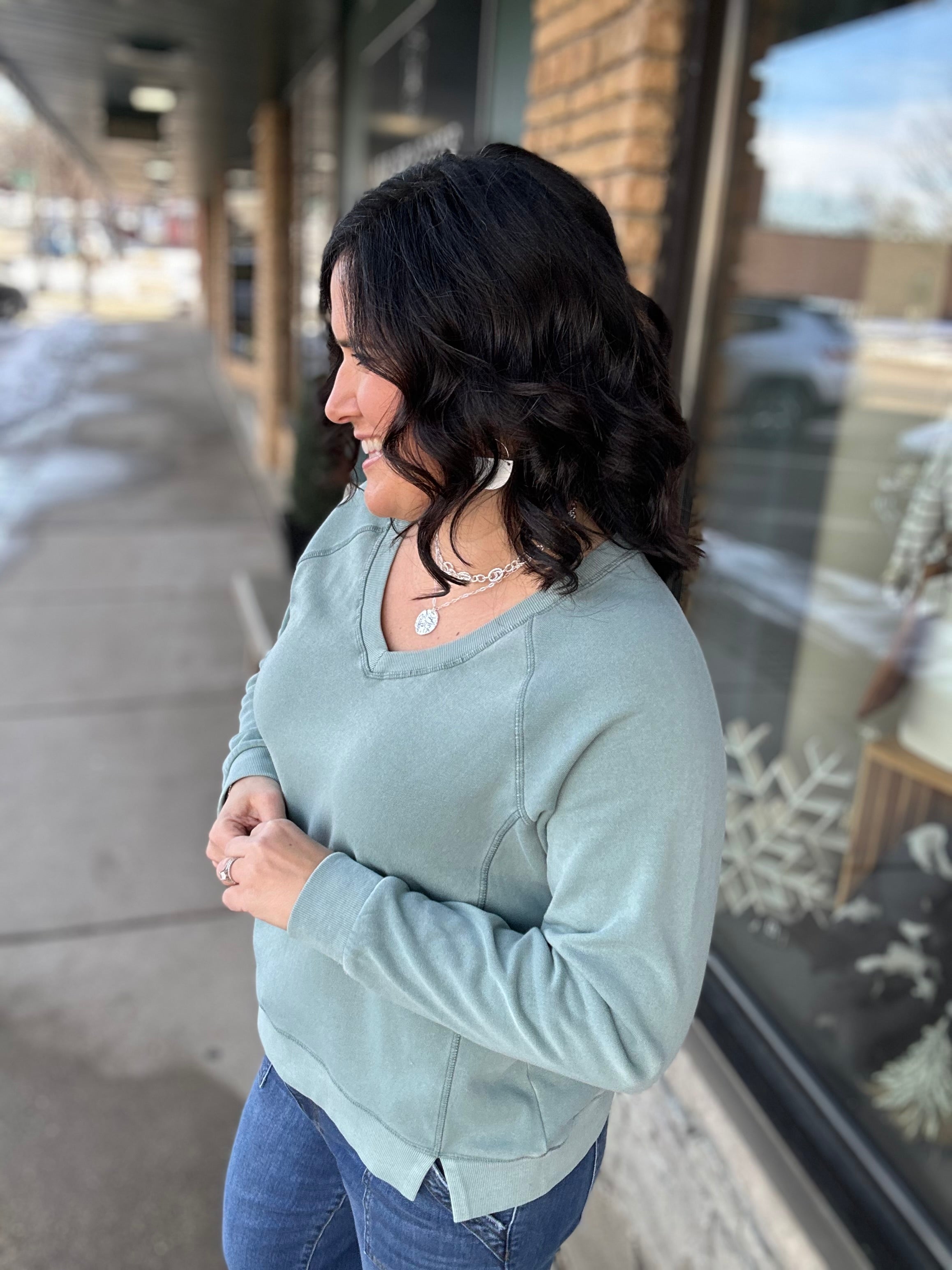 Light Teal Blue Ruby Sweatshirt Top- Sweatshirt THREAD & SUPPLY