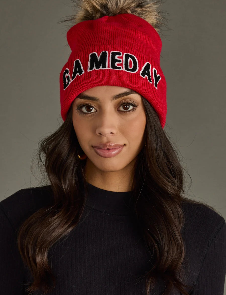Game Day Pom Hat- Red/Black Accessories - Hat PANACHE
