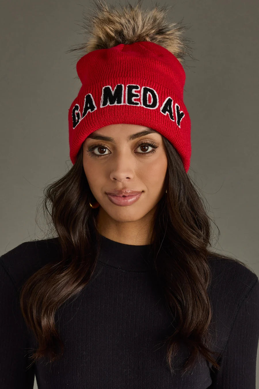Game Day Pom Hat- Red/Black Accessories - Hat PANACHE