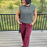 Black Stripe Ribbed Sleeveless Top