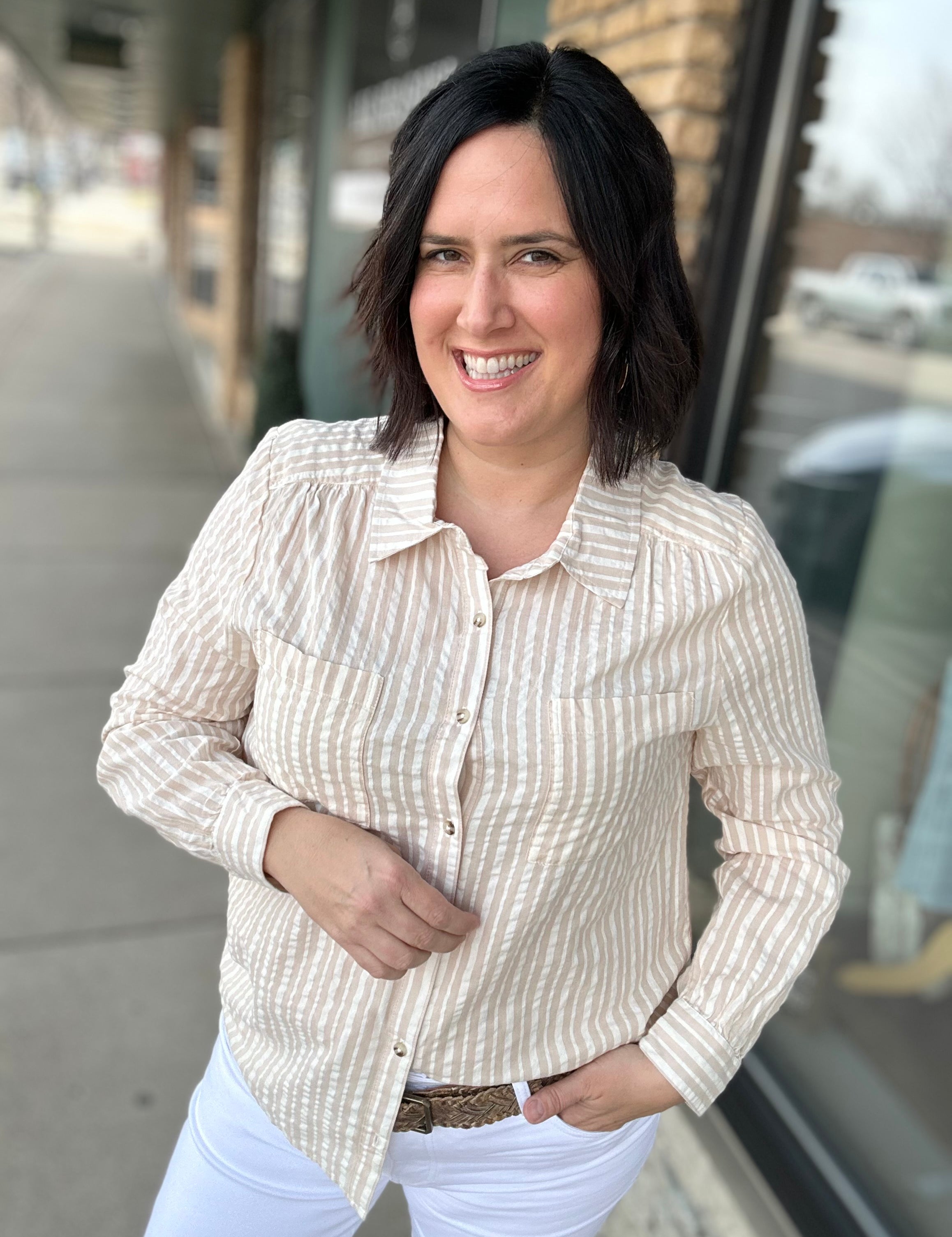 Ivory Taupe Clover Shirt Tops - Button Ups THREAD & SUPPLY
