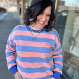 Blueberry Pink Striped Colorblock French Terry Sweatshirt