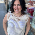 Sand Chunky Open Stitch Sweater Vest Top - Sweater DOE & RAE