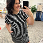 Black Striped Short Sleeve Mini Dress Dresses EE:SOME