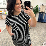 Black Striped Short Sleeve Mini Dress Dresses EE:SOME