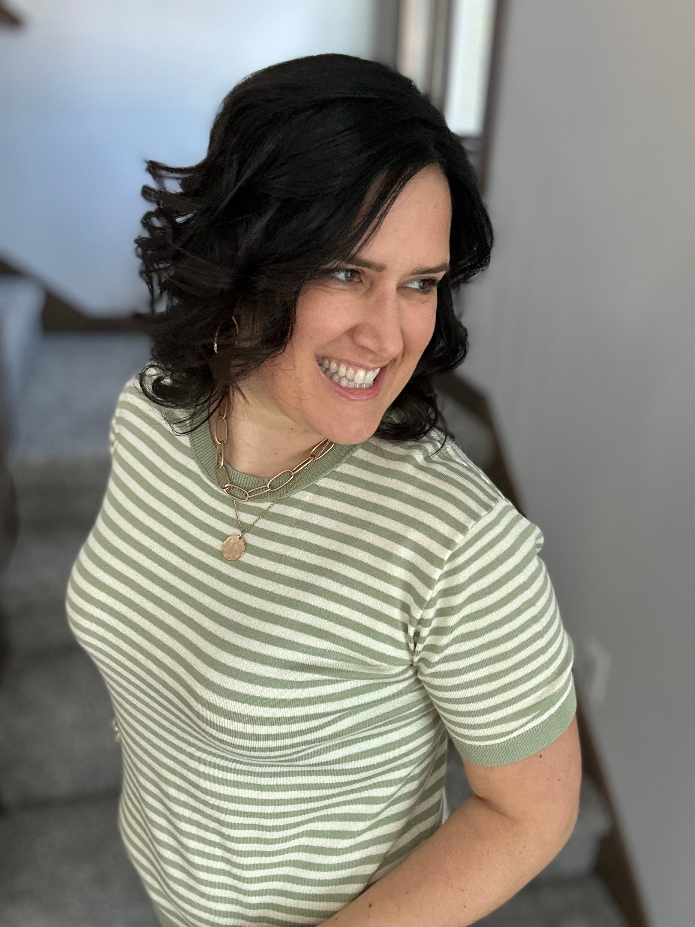 Sage Striped Half Sleeve Sweater Top - Sweater STACCATO