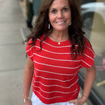 Red Orange Striped Knit Top Top - Sweater COZY CO.