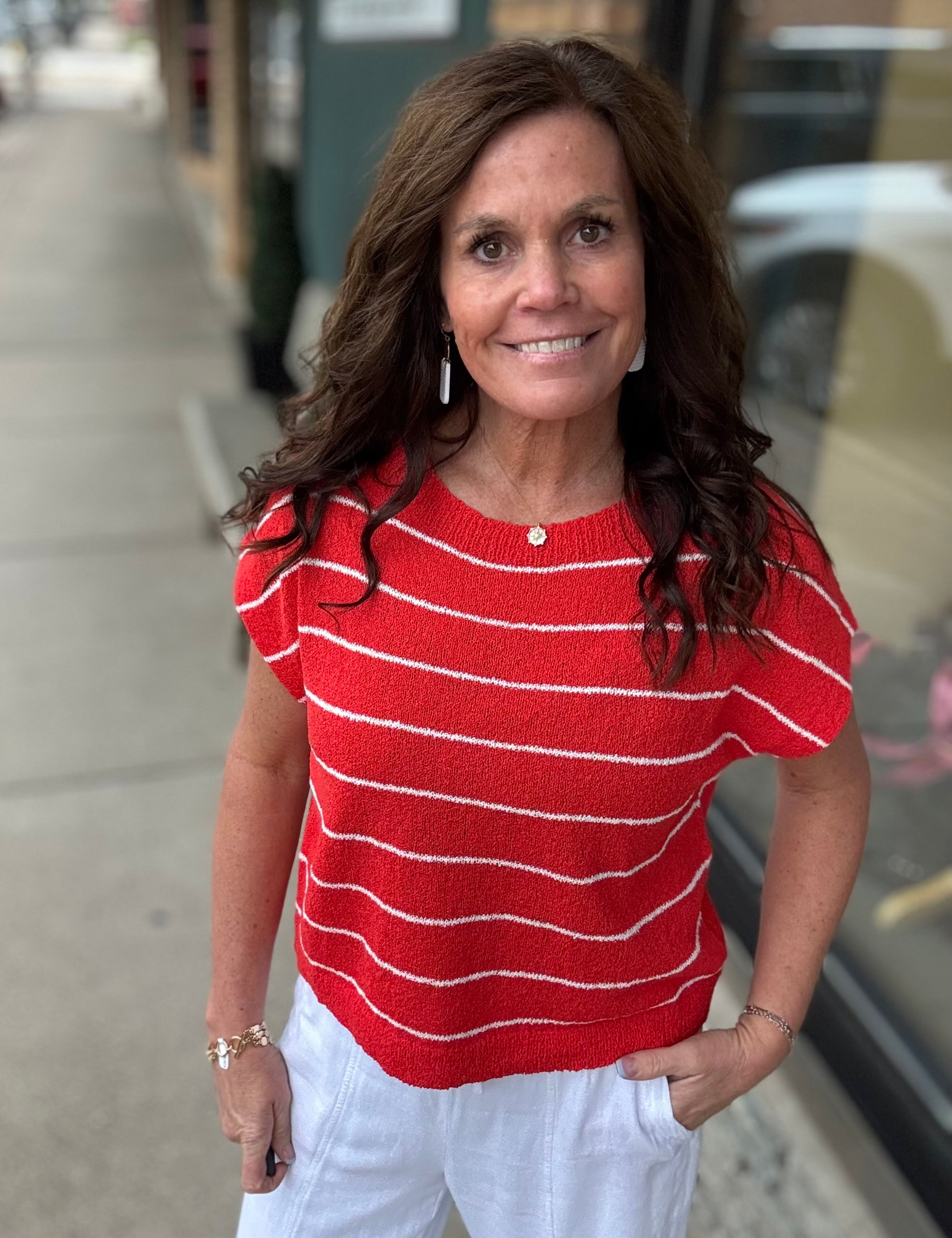 Red Orange Striped Knit Top Top - Sweater COZY CO.