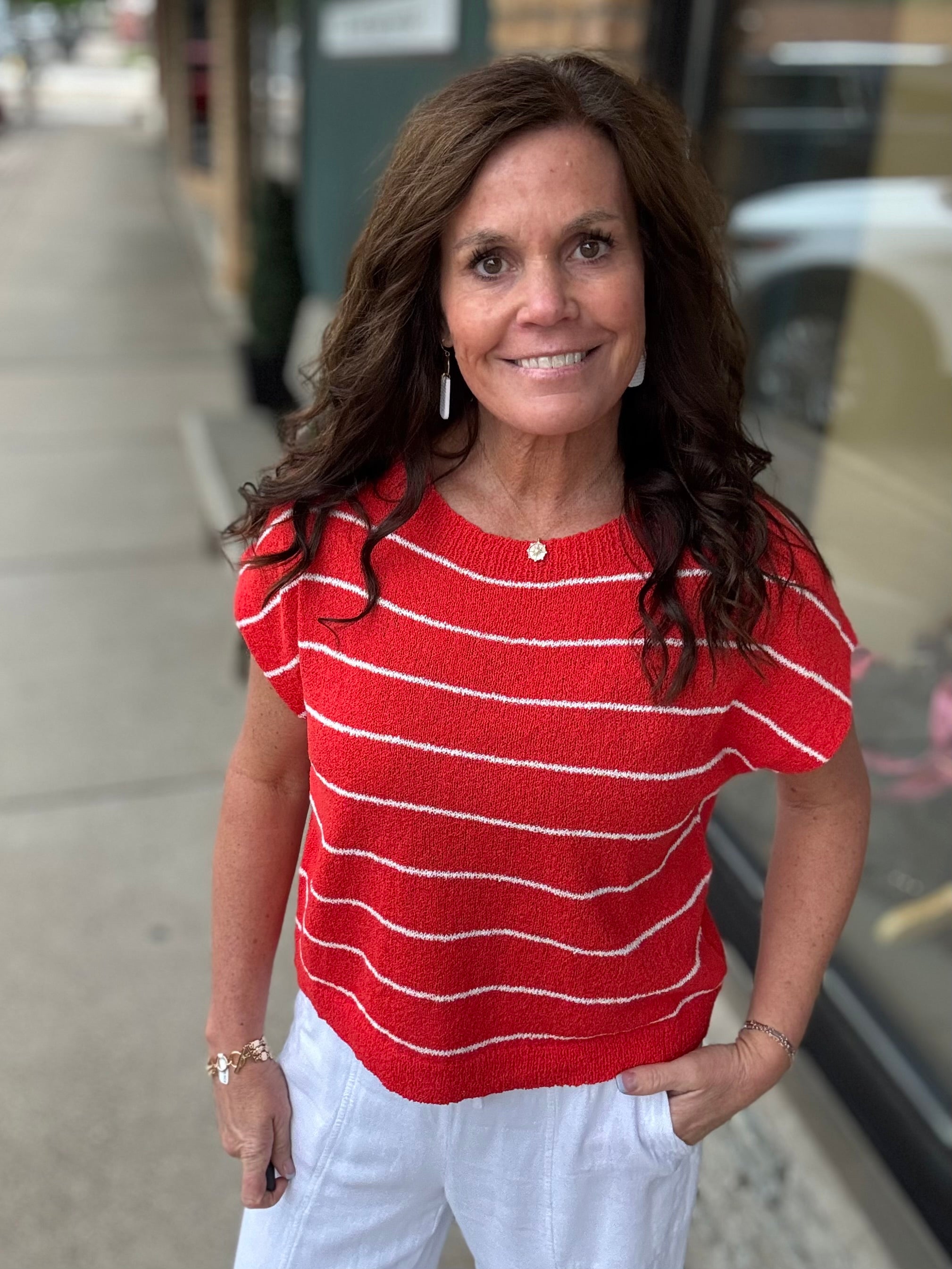 Red Orange Striped Knit Top Top - Sweater COZY CO.