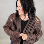 Espresso Crochet Cropped Open Cardigan Tops- Cardigans DOE & RAE