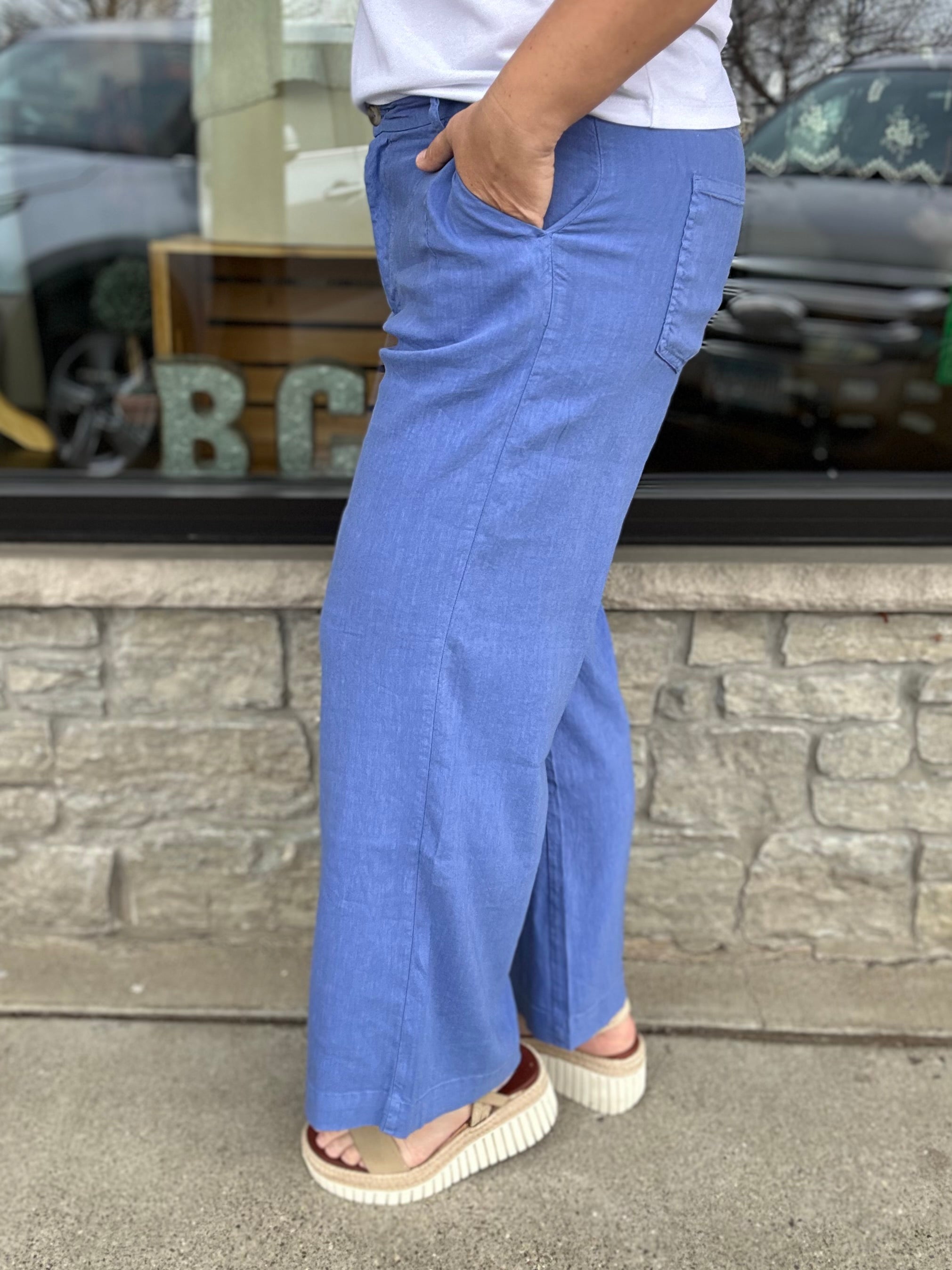 Cornflower Meg Linen Trouser Pants Bottoms - Pants KUT FROM THE KLOTH