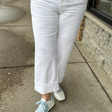White Cuffed Cropped Wide Leg