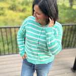 Green Cream Stripe Cardigan Sweater Tops- Cardigans WISHLIST