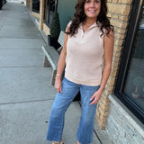 Taupe Half Zip Knit Tank Top - Sweater FATE by LFD