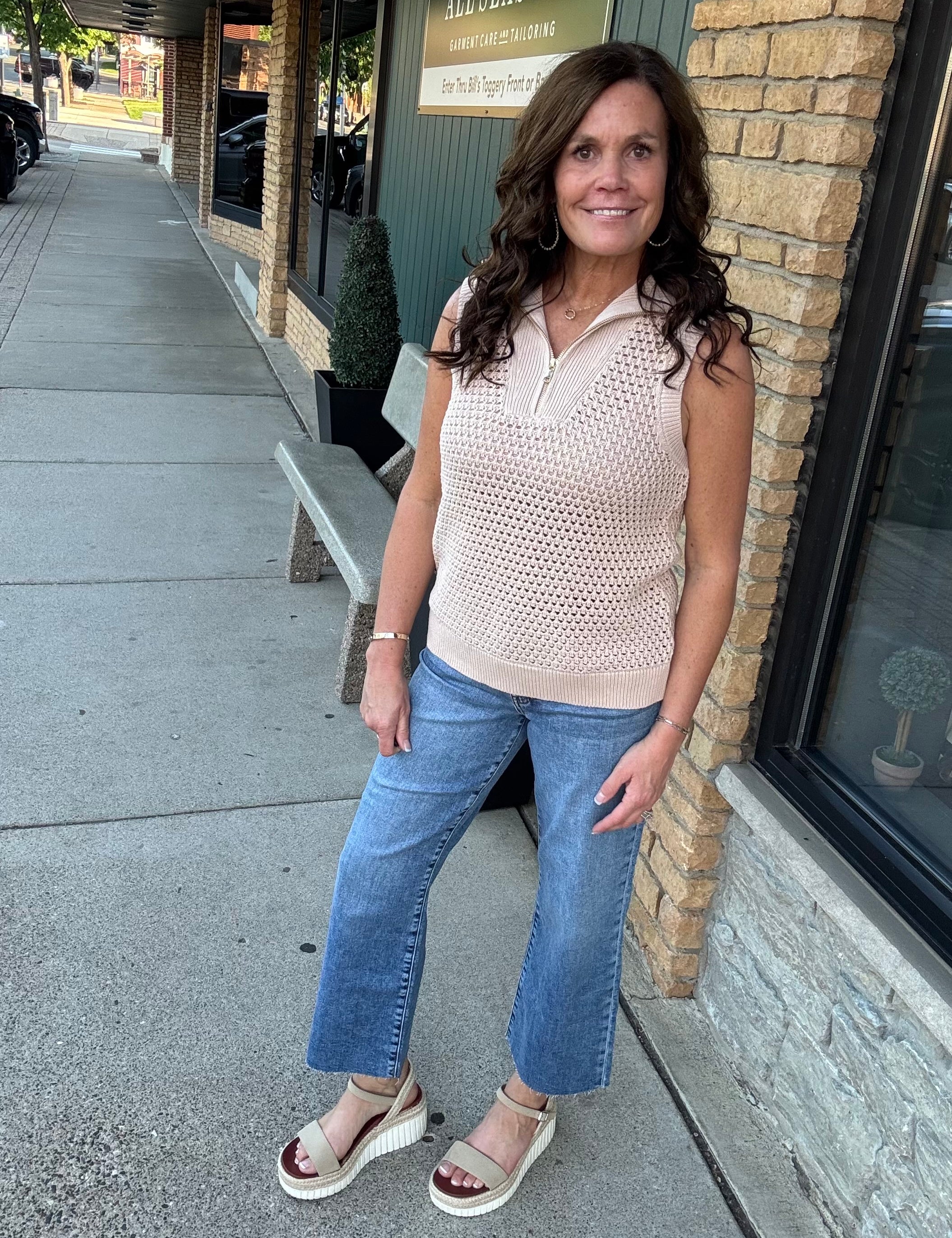 Taupe Half Zip Knit Tank Top - Sweater FATE by LFD