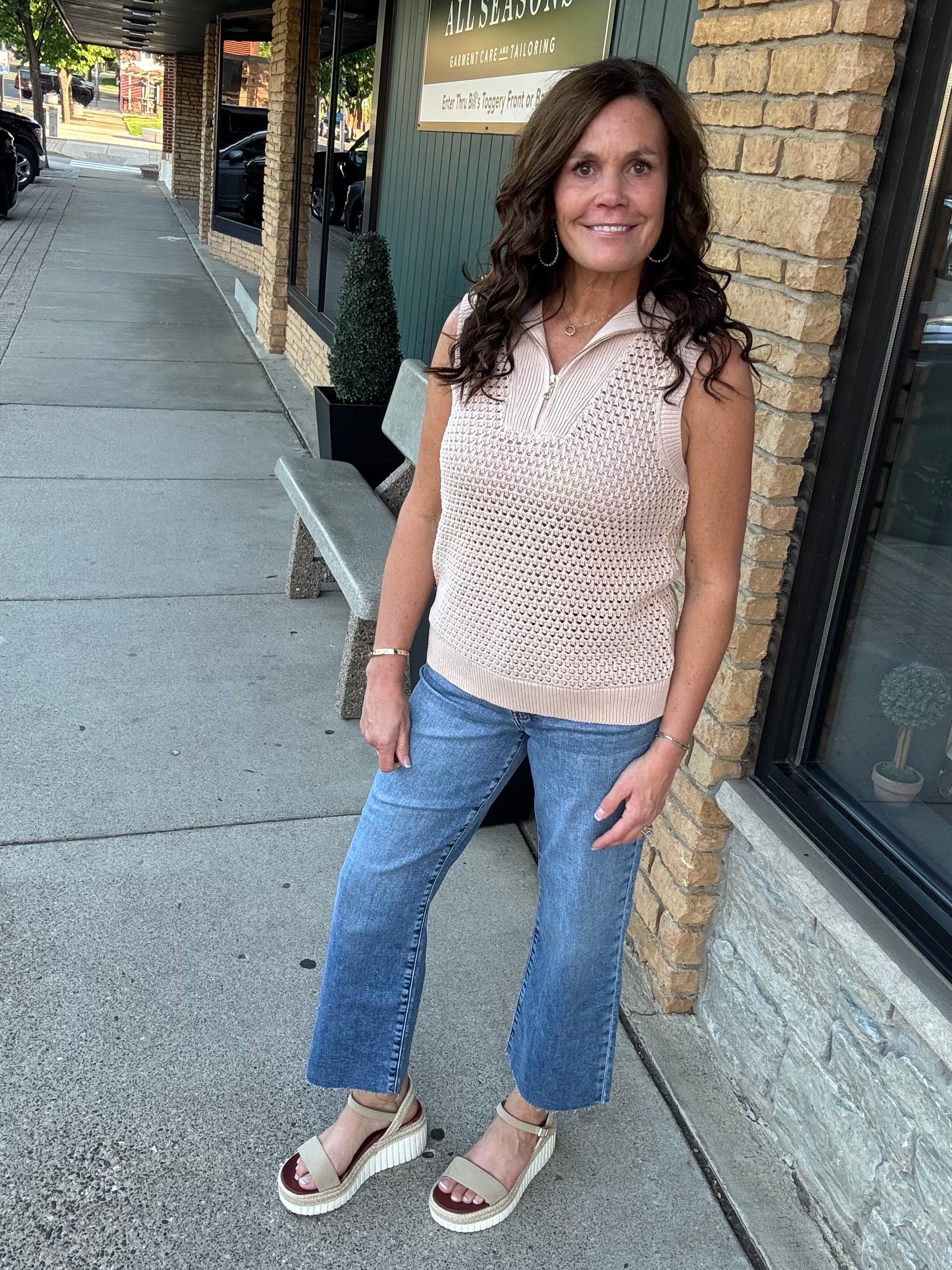 Taupe Half Zip Knit Tank Top - Sweater FATE by LFD