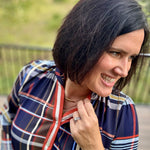Navy Plaid Button Front Blouse Tops- Blouses THML