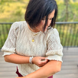 Cream Ruffle Puff Sleeve Cable Knit Top